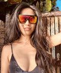 Person wearing Go-To Safety Sunglasses With Polarized Mirror Lenses ANSI Z87 Plus Certified UV 400 Protection Black Frame