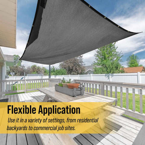 Beefy Heavy Duty Knitted Mesh Shade Tarp 12x24ft Black With Grommets Water Resistant UV Protected over a backyard deck