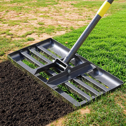 Beastly 60 Inch Adjustable Lawn Leveling Rake With Heavy Duty Flat Head And 1 Inch Diameter Stainless Steel Handle leveling turf