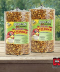 Hot Pepper Bird Seed Cylinder Two Pack Ready To Use No Fuss With Hanging Feeder Mount For Outdoor Wild Birds 1.76 Lb Each Squirrel Deterrent Spicy Formula Keeps Squirrels Away Without Harming Birds displayed on wooden background