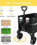 Collapsible Wagon Cart With 360 Degree Front Wheels 120L Heavy Duty Folding Utility Wagon for all-terrain use with ergonomic handle.