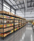 Beefed Up Storage Shelves With Adjustable Height, 3840 Lbs Capacity showcasing industrial shelving in warehouse setting.