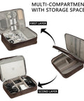 Waterproof Double Layer Electronics Organizer Bag For Cords, Chargers, Power Banks, Hard Drives And Mice in Classic Brown