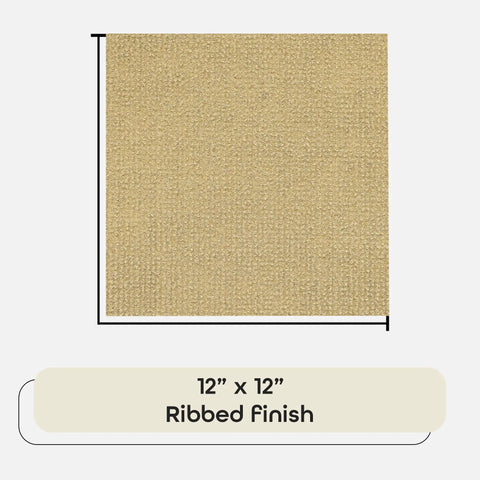 Peel And Stick Carpet Tiles 12x12 Inch Tan 12 Pack Self Adhesive Flooring with ribbed texture, displayed flat.