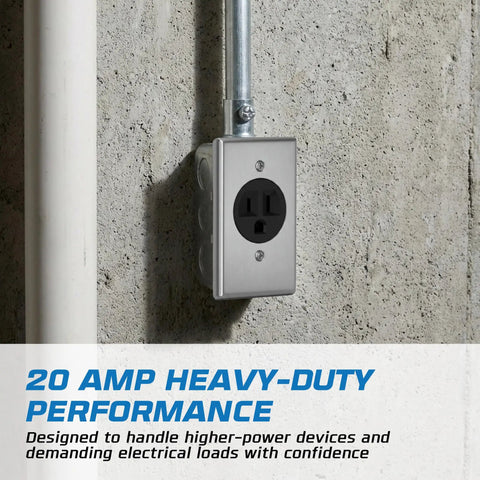 Heavy Duty 4x2 Electrical Blank Cover Plates With One Half Inch Knockouts installed on concrete wall, showing secure outlet fit.