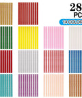 280 Piece Glitter Mini Hot Glue Sticks Set In 14 Colors displayed in grid pattern showing multiple vibrant options.