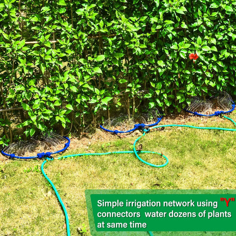 360 Degree Tree Watering Ring Kit For New Trees And Shrubs With Y Hose Splitter, Smart Drip Irrigation setup on plants
