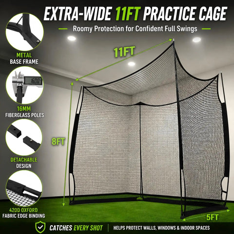 11 X 8 Ft Golf Net With HD Impact Screen And Target Cloth Five Ply Impact Resistant Netting Indoor Outdoor Backyard Golf Cage