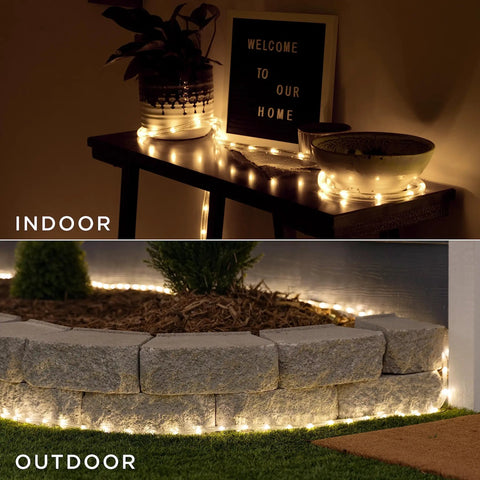 LED Rope Lights 16ft Clear Warm White 3000K For Indoor And Outdoor Use, flexible lights on table and garden edging