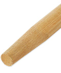 Close-up of tapered end of Heavy Duty Sanded Wooden Broom Handle Sixty Inches Long for sweeping tough dust indoors or outdoors.