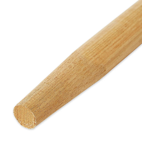 Close-up of tapered end of Heavy Duty Sanded Wooden Broom Handle Sixty Inches Long for sweeping tough dust indoors or outdoors.