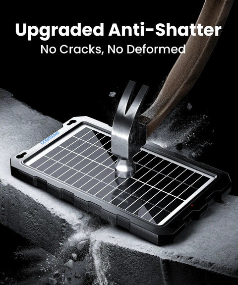 9W Solar Battery Trickle Charger And Maintainer Kit showing durability with hammer impact test on solar panel