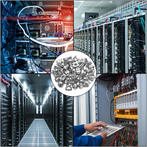 Tough As Nails Rack Mount Screws And Cage Nuts Kit For Server Cabinets showcasing carbon steel hardware for secure installations.