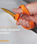 Titanium Coated Workhorse Shop Shears For All Purpose Yard And Garden Cutting, 9 Inch Serrated Blades, Bright Orange Handle