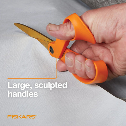 Titanium Coated Workhorse Shop Shears For All Purpose Yard And Garden Cutting, 9 Inch Serrated Blades, Bright Orange Handle