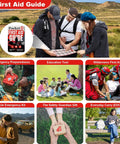 Collage promoting Pocket First Aid Guide For Everyday Carry EDC Waterproof Emergency Kit with scenes of various outdoor uses.