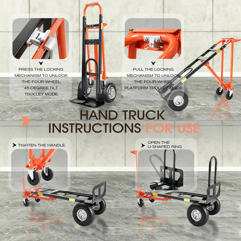 Instructions for using Beefy 4 In 1 Hand Truck With 360 Degree Swivel Casters Non Slip Rubber Wheels 1000 Pound Capacity cart