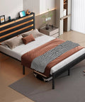14 Inch Full Size Metal Platform Bed Frame Featuring A Tall Headboard, Rock Solid Steel Slat Support, Built In Led Lighting And Dual Usb Ports, Spacious Under Bed Storage, Zero Box Spring Drama, Smooth Noise Free Sleep, And Easy Peasy Setup in a modern bedroom setting.