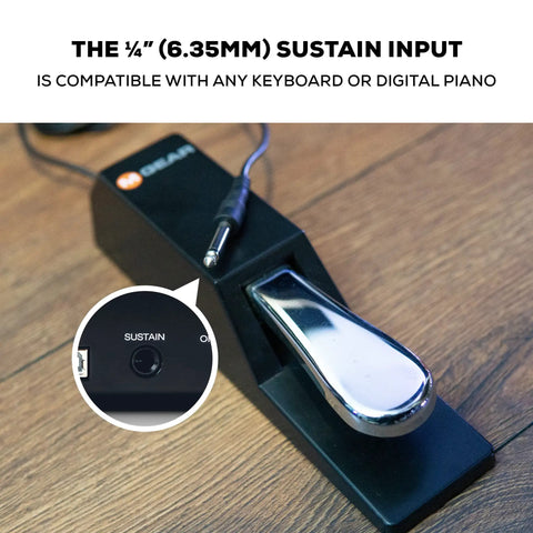 Universal Sustain Pedal With Piano Style Action For MIDI Keyboards And Digital Pianos Heavy Duty Chrome Foot Pedal