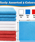 Ultra Absorbent Microfiber Cleaning Cloths Pack Of 12 For Cars And Home, Lint Free Scratch Free Towels, Reusable Shop Towels, 11.5 X 11.5 Inches showing blue, white, and red cloths
