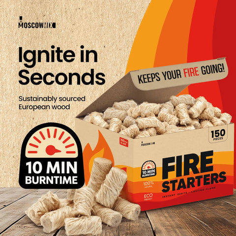 Natural Wood Fire Starters Bulk 150 Count For Campfires Fireplaces Grills BBQ Charcoal Wood Stoves And Fire Pits Odorless Non Toxic Waterproof Instant Ignite Long Lasting Burn in open box