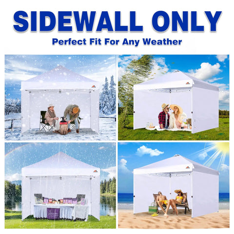 SunWalls Sidewalls For 10x10 Canopy Frame, 3 Pack White in various weather conditions, showing versatility and protection.