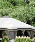 Gray 10x10 Pop Up Canopy Tent With Netting For Outdoor Parties, featuring easy setup and height adjustable legs, in a garden setting.