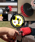 Drill Powered Outdoor Cleaning Brush Kit For Patio, Deck, Concrete And Gutters, Heavy Duty Scrub Set, hands cleaning surfaces