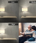 A21 LED Three Way Light Bulb With Low Medium High Settings, 2200 Lumens Daylight 5000K in lamp showing brightness levels