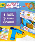 Rad Battery Powered Airbrush Marker Spray Craft Kit Smooth Glide Washable Ink Pens Plus Five Reusable Design Stencils Vibes Indoor Art Activity For Kids And Toddlers with colorful markers and airbrush.
