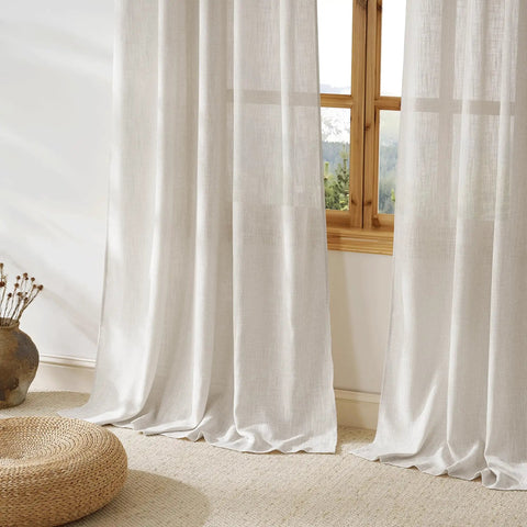 Semi Sheer Linen Curtains 52 Inch Wide By 90 Inch Long for bedroom, privacy protecting light diffusing drape with 230GSM fabric