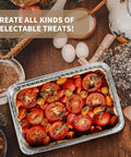 24 Pack Aluminum Disposable Cookie Sheets 16 By 11 Inch For Baking And Roasting Grilling Pans with roasted tomatoes inside