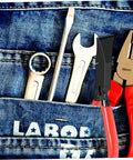 Heavy Duty Sheet Metal Hand Seamer With 180 Degree Straight Head in a tool belt with wrenches and pliers