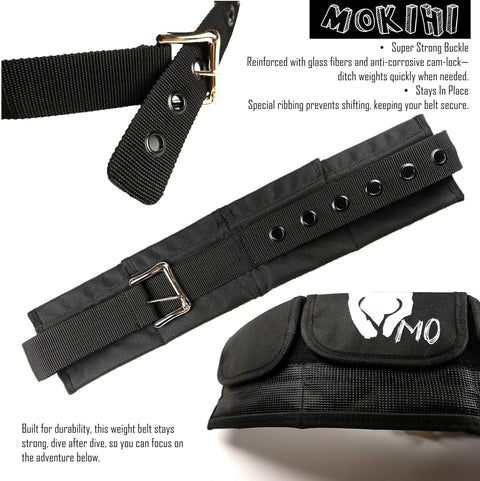13.86 Pounds Diving Weight Belt With Quick Release Buckle For Saltwater Dives, black strap with metal clasp detail