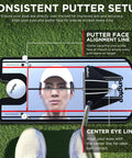 Pro Style Golf Putting Mirror With Practice Cup And Flag For Realistic Hole Feel, showing alignment training with golfer reflection