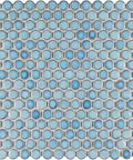Penny Round Marine Porcelain Tile Mesh Mounted Mosaic For Floor And Walls, Dope Glazed High Sheen Finish With Subtle Tone Variation