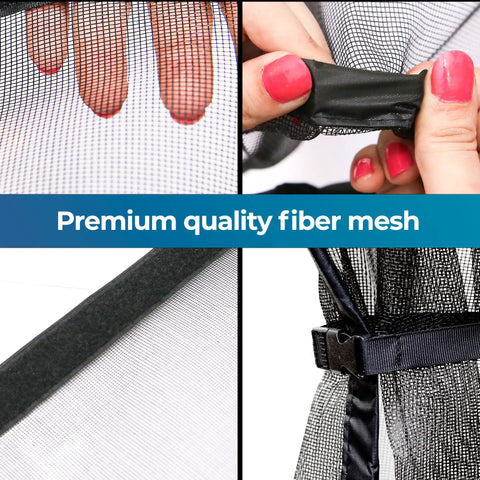 Self Sealing Magnetic Screen Door For Pets And Kids With Hands Free Entry Keeps Bugs Out Heavy Duty Mesh Curtain Flame Resistant Black 30 By 80 Inches Easy To Install Durable Pet And Kid Friendly Sliding Screen Door showing premium fiber mesh and sealing details.