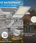 400W Solar LED Parking Lot Light 6500K Waterproof Dusk To Dawn Outdoor Flood Security Lighting Mega Bright 30000 Lumens shown mounted