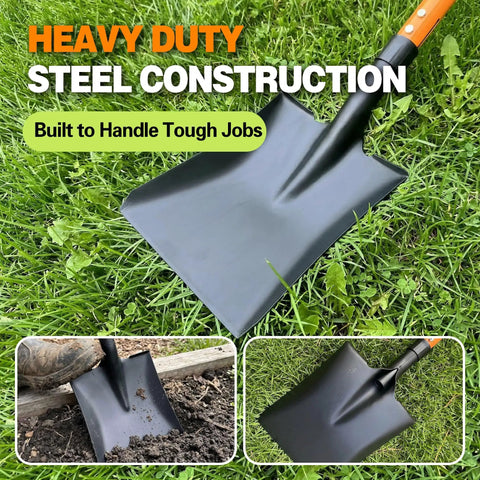 Heavy Duty Steel Flat Shovel With Detachable D Handle And Anti Slip Grip 47 Inch Square Head Shovel for Gardening