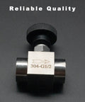 1/2 in stainless steel straight needle valve with BSPP female thread; 304-G1/2 marked body and black knurled knob