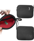 Black zippered pouch holding Raspberry Pi 4 Starter Kit With Fan Cooled ABS Case And 4GB Model B Board Plus Essential Accessories.