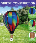Cool 22 Inch Hot Air Balloon Wind Spinner For Outdoors, Yard Decor With Eye Catching Vibrant Gradient Colors in garden setting