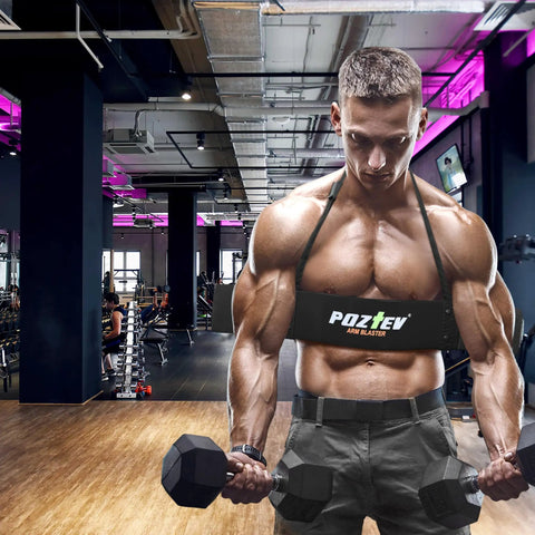 Man using Arm Blaster for Biceps and Triceps Isolation Dumbbell and Barbell Curl Support to Lock Your Elbows Improve Form