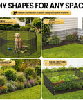 Easy To Install No Dig Garden Fence With Gate 44 Inch High 23.6 Foot Long Decorative Metal Outdoor Dog Fence Rustproof Pet Fencing For Yard Patio Garden Bed Temporary Fence For Pets showing various shapes and uses in garden setting.