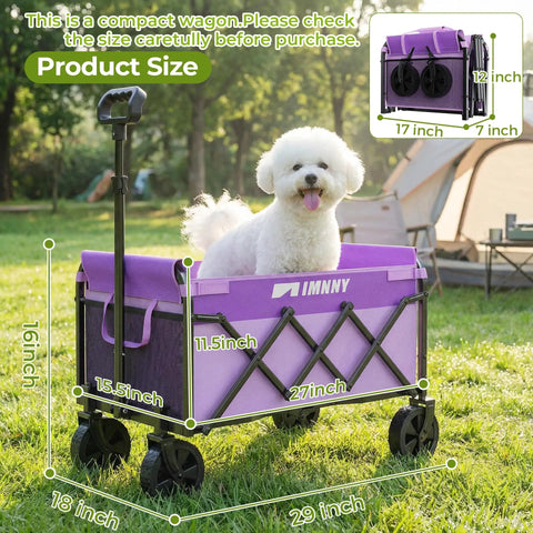 Purple Collapsible Wagon Cart With Wheels Heavy Duty Folding Utility Cart 220 Lb Capacity Portable Grocery Cart for pet and gear