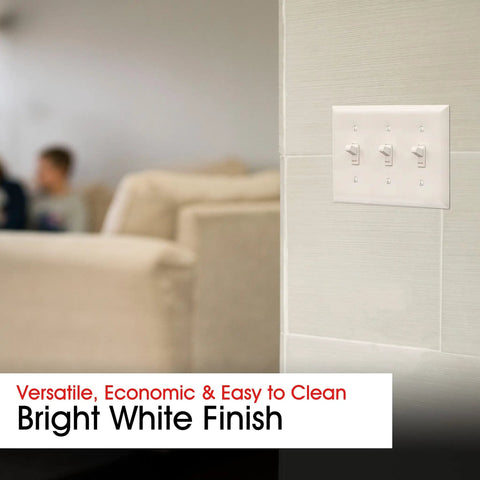 Triple Wall Plate Cover For 3 Gang Switches And Outlets White DIY Friendly With Screws Included 6.5 Inches By 4.5 Inches installed