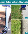 Edger Lawn Tool 41 Inch Reach For Precise Border Edging, No Nonsense Tempered Spring Steel Blade shown in use on lawn edge