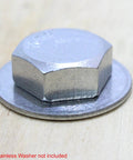 Close-up of Bolt Dropper stainless steel hex-head lag bolt, 3/8 x 1-1/2 in, plain finish