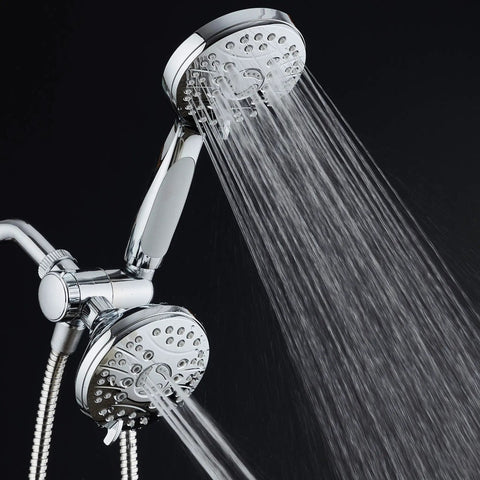 High Pressure 48 Mode Luxury 3 Way Shower Kit with dual rain head and handheld shower, extra long 6 foot stainless steel hose, chrome finish