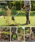 Person using 2 In 1 Garden Hoe And Weed Puller With Adjustable Length 31 To 46 Inches Heavy Duty Carbon Steel Weeding Tool in garden